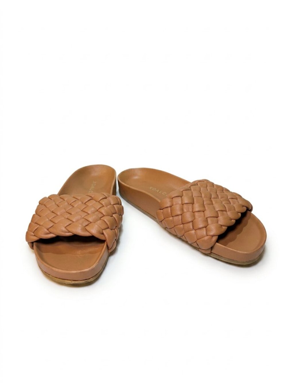 Loeffler Randall Sonnie Woven Leather Slide Sandals Dark Sand Size 36 6